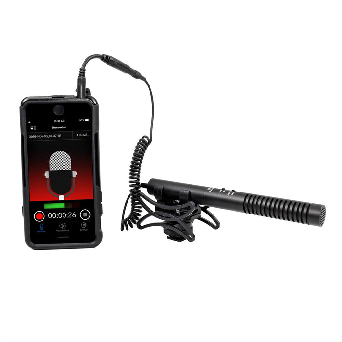 Azden 2-Position Shotgun Mic with TRRS Adapter for Cameras and Mobile Devices