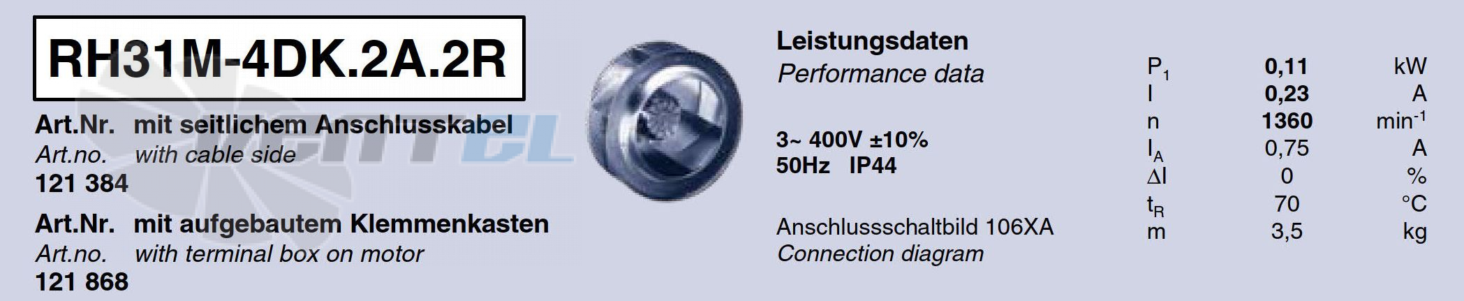 Brand new RH31M-4DK.2A.2R ZIEHL-ABEGG centrifugal fan 3-230/400V 50/60HZ