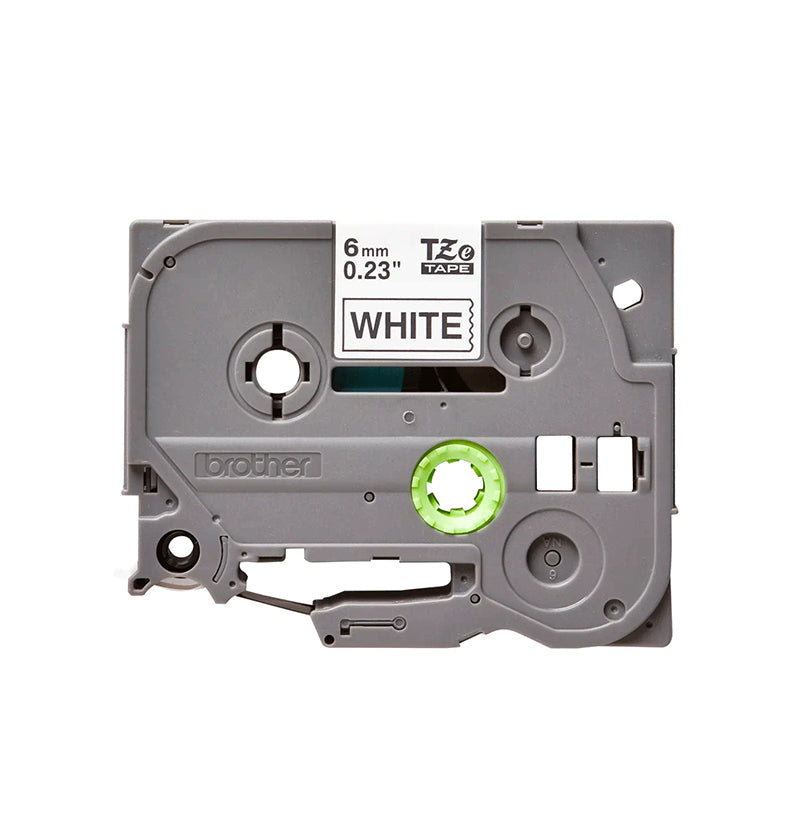 Brother 6mm 8m Black on White Laminated Tape for P-Touch Series - TZE-211