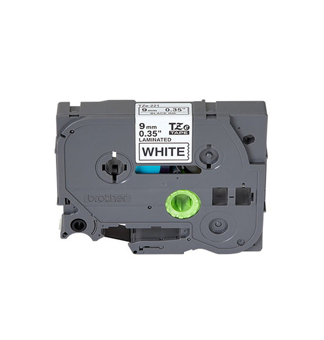 Brother 9mm 8m Black on White Laminated Tape for P-Touch Series - TZE-221