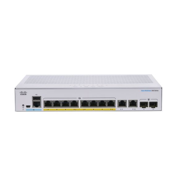 CBS350-8P-2G - Cisco Business 350 Series 8-Ports 10/100/1000BASE-T PoE+ Layer 3 Rack-mountable Managed Network Switch with 2-Ports SFP