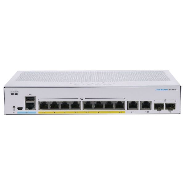 CBS350-8P-2G-EU - Cisco Business 350 Series 8-Ports 10/100/1000BASE-T PoE+ Layer 3 Rack-mountable Managed Network Switch with 2-Ports SFP