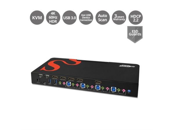 CE-H25611-S1 - SIIG KVM 4PT HDMI2.0 4K HDR KVM Switch w USB3.0 & Multi-Media