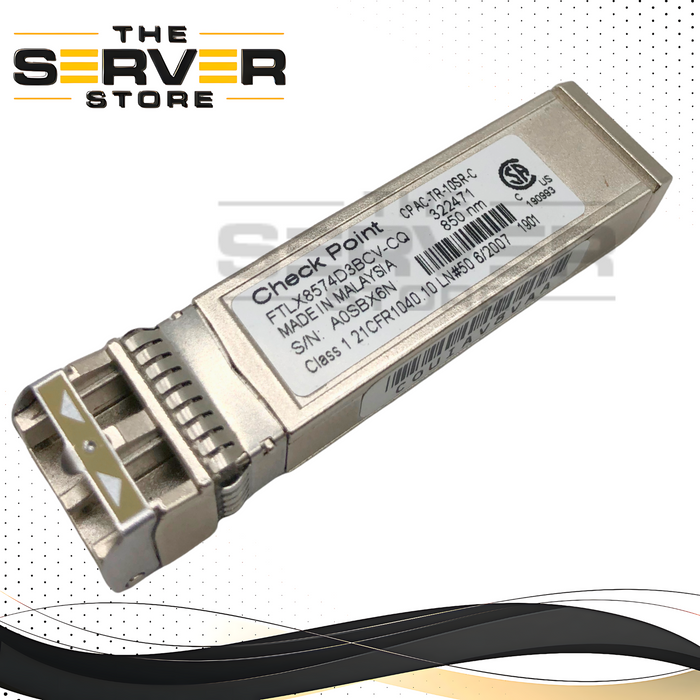 Check Point 10GBase-SR 1G/10G Dual Rate SFP+ 850nm Transceiver. P/N: FTLX8574D3BCV-CQ.