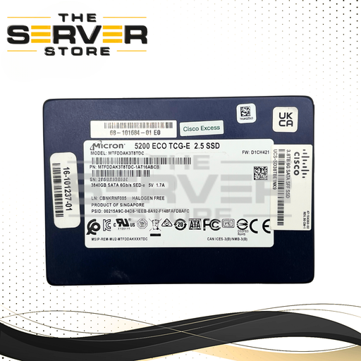 Cisco 3.84TB SATA 6G EV SFF 2.5" SED SSD Micron 5200 ECO TCG-E Series 16-101237-01 68-101684-01 UCS-SD38TBE1NK9