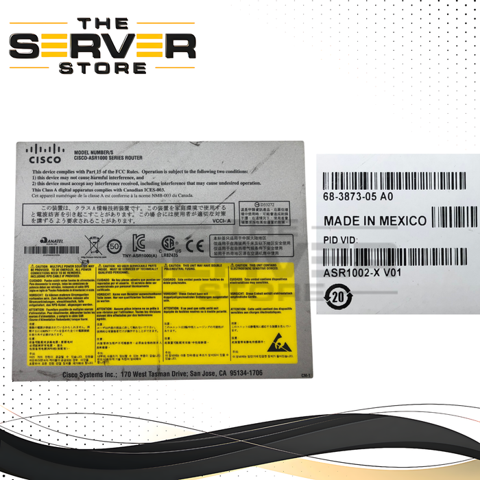 Cisco ASR 1002-X Aggregation Services Router. 2RU Chassis. Integrated 6-Port Gigabit Ethernet SFP. Includes 3x SPA-1X10GE-L-V2 (1-Port 10GE SFP+ SPAs). P/N: ASR1002-X.