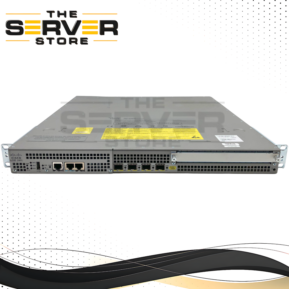 Cisco ASR1001 Aggregation Services Router, 1U, with 4x 1 Gigabit Ethernet SFP Ports and Dual AC Power Supplies. P/N: ASR1001.