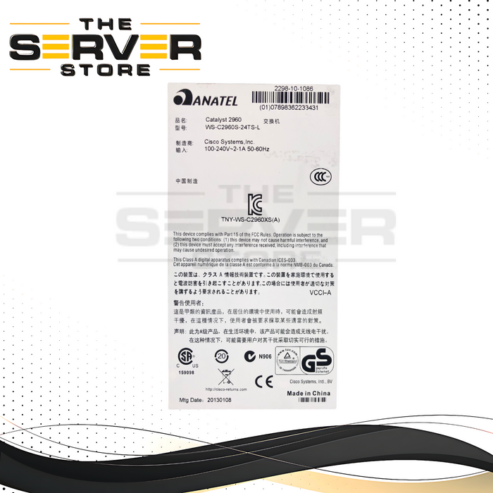 (AS IS ) Cisco Catalyst 2960S Series 24-Port Gigabit Ethernet (GigE) Managed Switch with 4x SFP Uplink Ports. P/N: WS-C2960S-24TS-L.