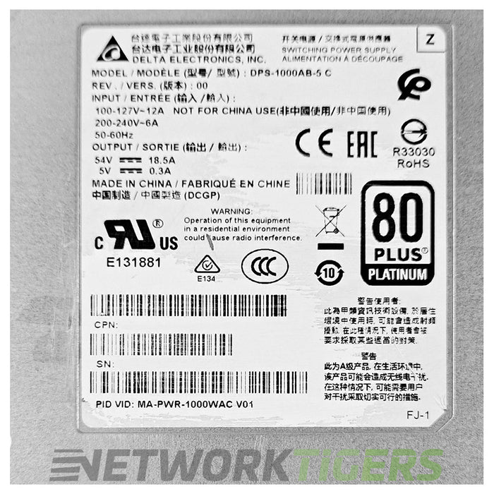 Cisco Meraki MA-PWR-1000WAC MS390 341-101208-01 DPS-1000AB-5 C Power Supply