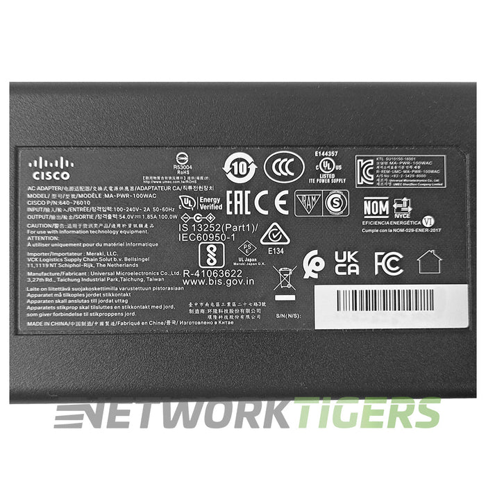Cisco Meraki MA-PWR-100WAC 100W AC/DC Power Adapter for MX68 MX68W MX68CW MX75