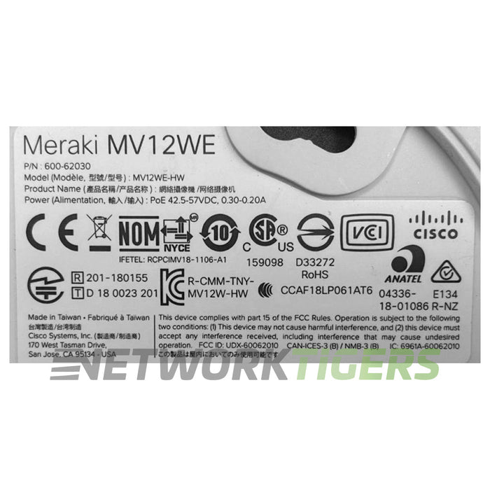 Cisco Meraki MV12WE-HW 128GB Wide Angle Mini Dome Camera UNCLAIMED