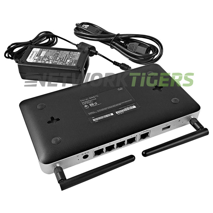 Cisco Meraki MX67C-HW 4x RJ45 LAN 1x RJ45 WAN Unclaimed Firewall w/Adapter