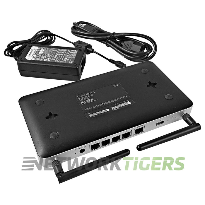 Cisco Meraki MX67C-HW-WW 4x RJ45 LAN 1x RJ45 WAN Unclaimed Firewall w/Adapter