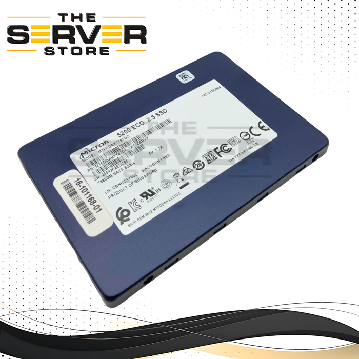 Cisco Micron 5200 Eco 7.68TB SATA 6Gb/s Read Intensive (RI) 2.5-inch SFF Enterprise SSD P/N: 16-101168-01.