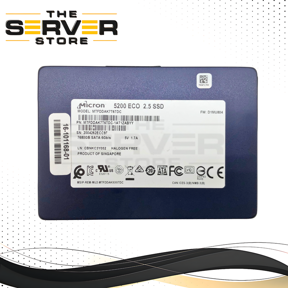 Cisco Micron 5200 Eco 7.68TB SATA 6Gb/s Read Intensive (RI) 2.5-inch SFF Enterprise SSD P/N: 16-101168-01.