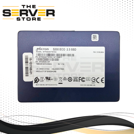 Cisco Micron 5200 Eco 7.68TB SATA 6Gb/s Read Intensive (RI) 2.5-inch SFF Enterprise SSD P/N: 16-101168-01.