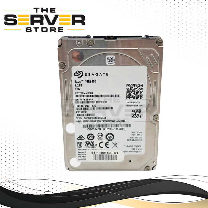 Cisco Seagate 1.2TB 10K RPM 12Gb/s SAS 2.5-inch SFF Enterprise Hard Drive with 90%+ Health. P/N: ST1200MM0009.