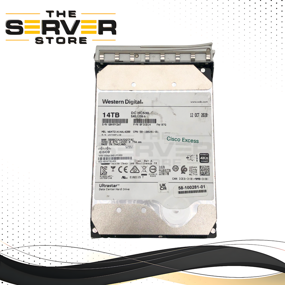 Cisco Western Digital Ultrastar DC HC530 14TB 4Kn 7.2K RPM SAS 12Gb/s 3.5-inch LFF Hard Drive (HDD) with Cisco Hot-Swap Tray. P/N: UCS-HD14T7KL4KN.