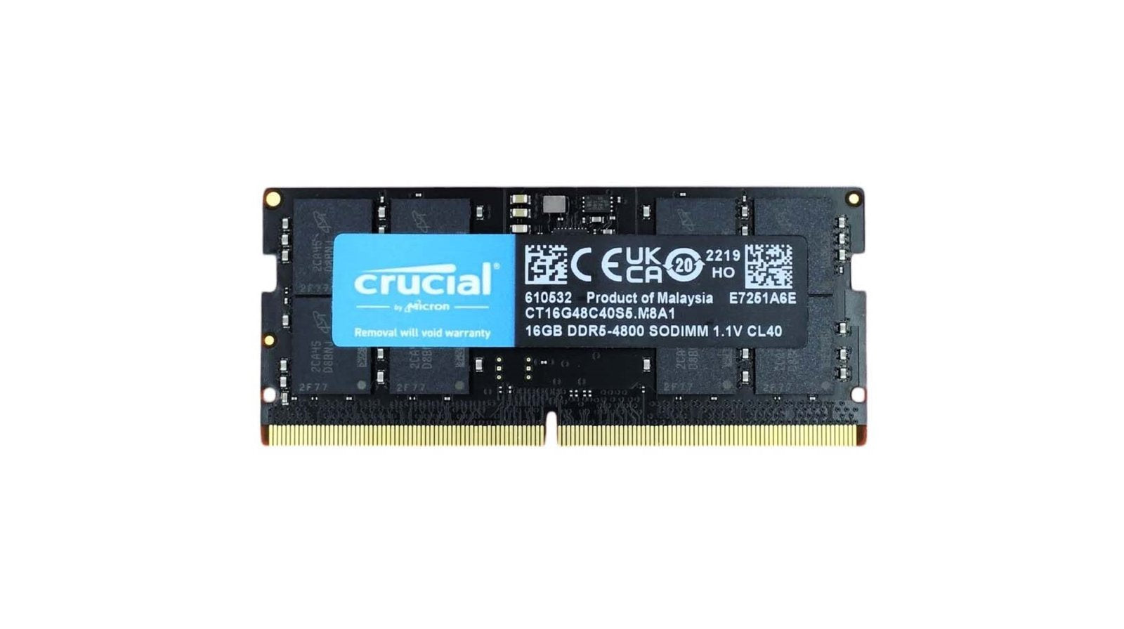 Crucial 16GB 4800MHz DDR5 PC5-38400 Non-ECC CL40 262-Pin SoDimm 1.1V Memory Module - CT16G48C40S5.M8A1