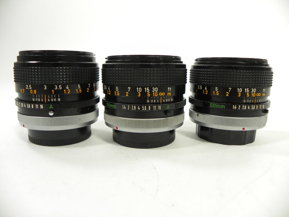 Canon FD 50mm f1.4 Lot of 3  AS IS No Returns (Parts or Repair)