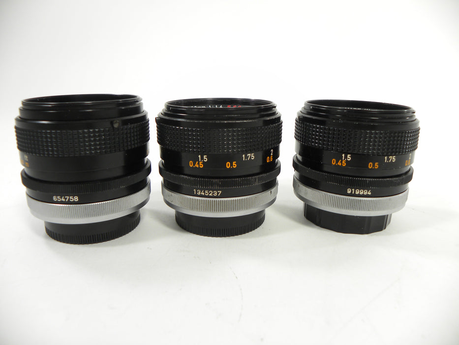 Canon FD 50mm f1.4 Lot of 3  AS IS No Returns (Parts or Repair)
