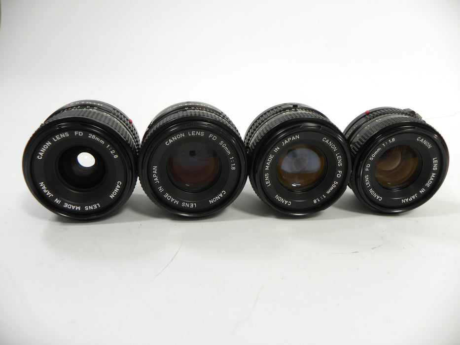 Canon FD 50mm f1.8 & 28mm f2.8 lot of 4 AS IS NO RETURNS!! (parts or repair)