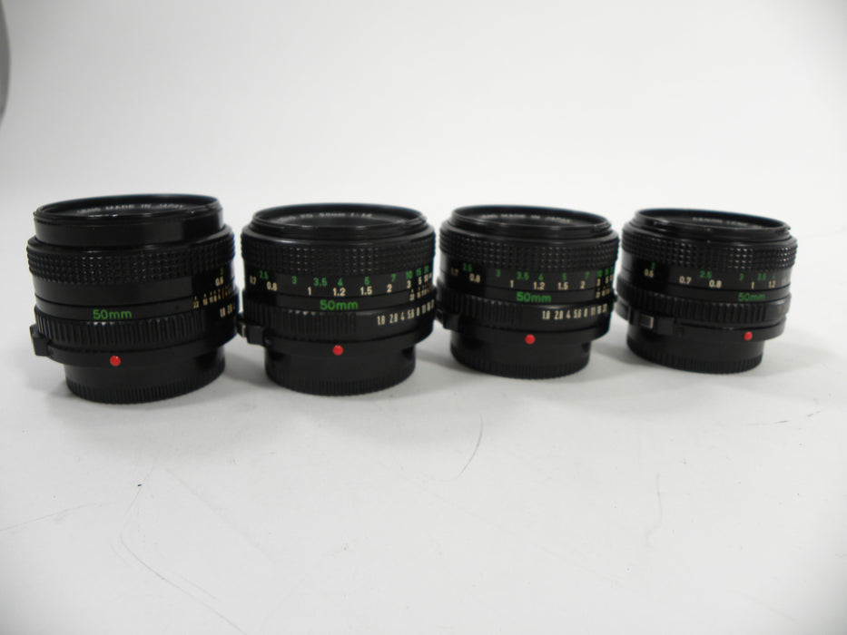 Canon FD 50mm f1.8 Lot of 4 AS IS NO RETURNS! (parts or repair)