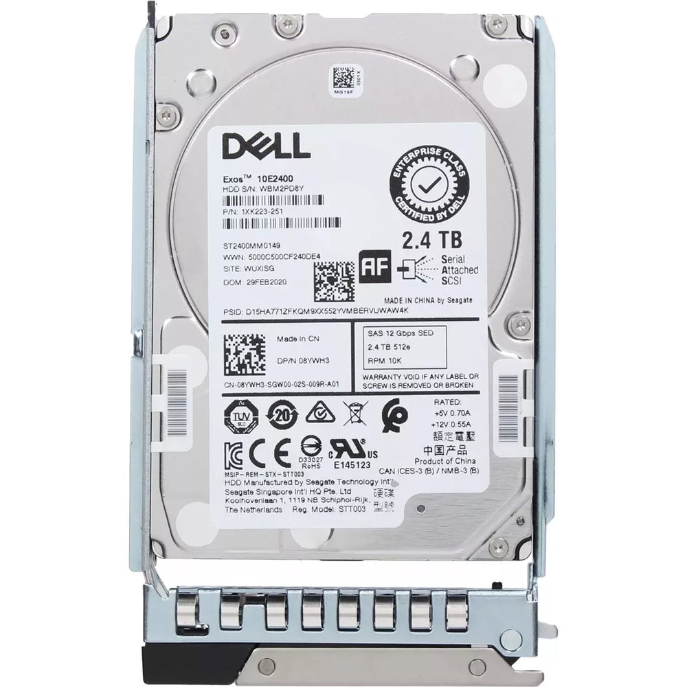 Dell 08YWH3 2.4TB SED 10K SAS-12Gbps 512e 256MB 2.5" 14G Hot-Plug HDD with Tray | USED
