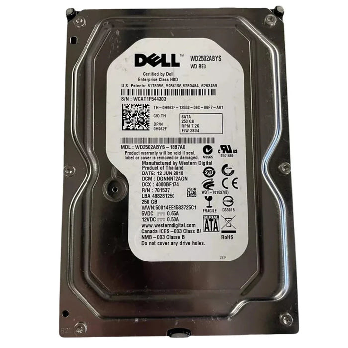 Dell 0H962F 250GB 7.2K 3.5" SATA Internal HDD | USED