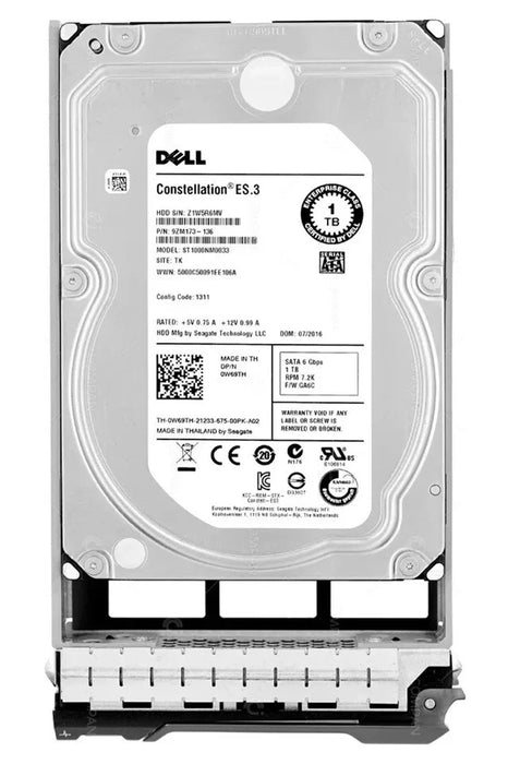 Dell 0W69TH 1TB 7.2K SATA 6Gbps 512n 3.5" Hard Drive with Tray | USED