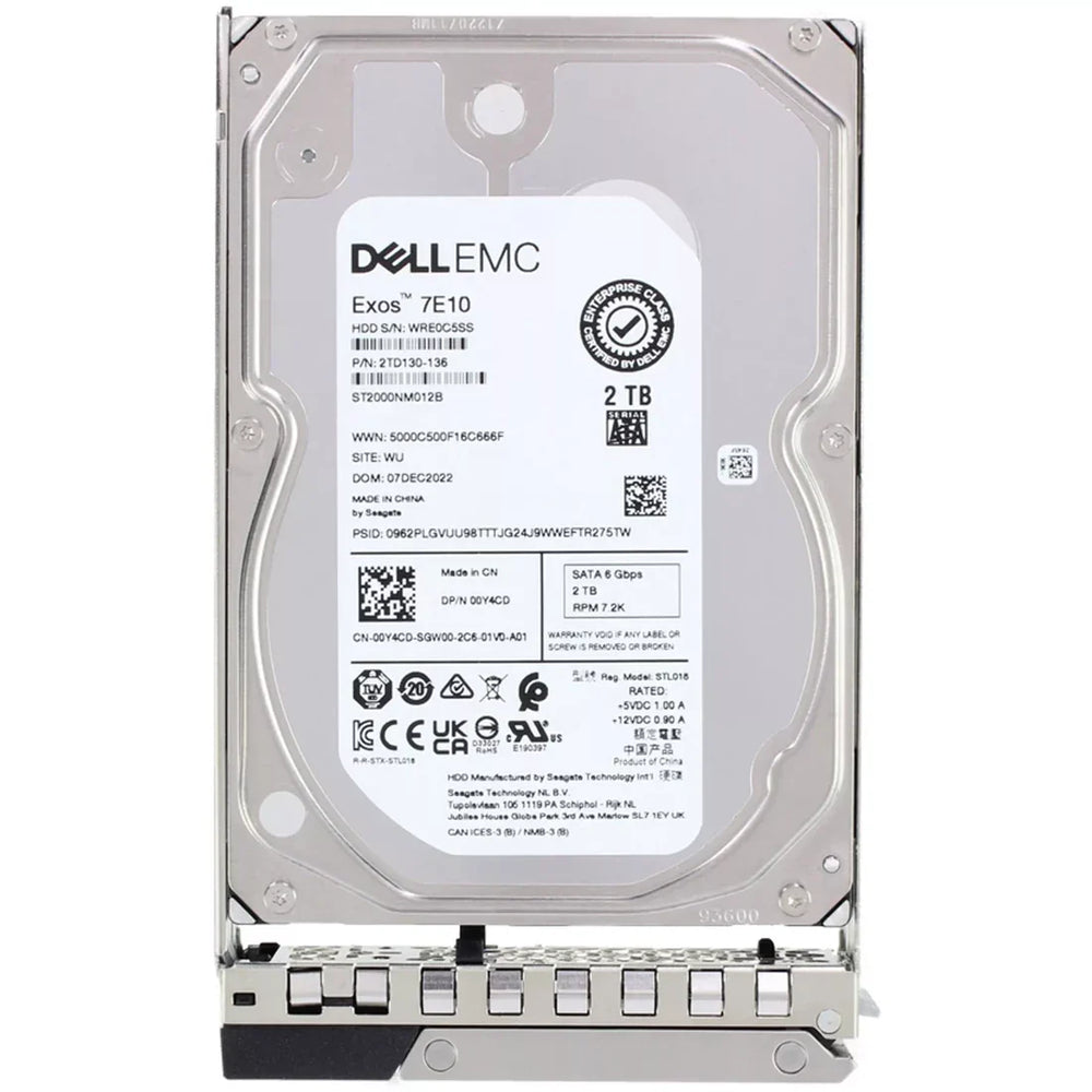 Dell 0Y4CD 2TB 7.2K SATA-6Gbps 512n 256MB 3.5" Hard Drive With Tray | USED
