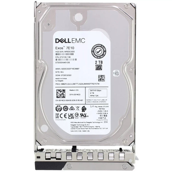 Dell 0Y4CD 2TB 7.2K SATA-6Gbps 512n 256MB 3.5" Hard Drive With Tray | USED