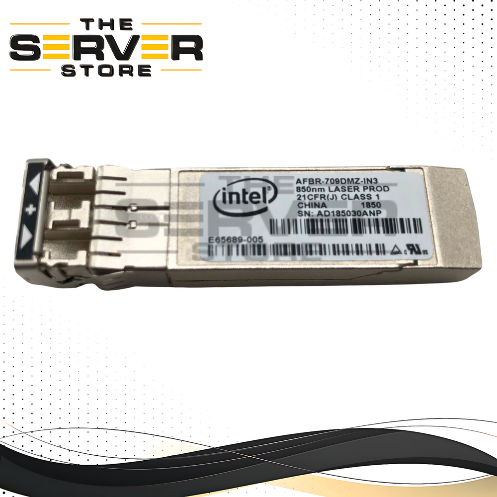 Dell 10G/1G Dual-Rate SFP+ Optical Transceiver Module (10GBASE-SR/1000BASE-SX) 850nm MMF. OEM by Intel/Avago. P/N: 00XYD50, 0XYD50, E65689-005, AFBR-709DMZ-IN3.