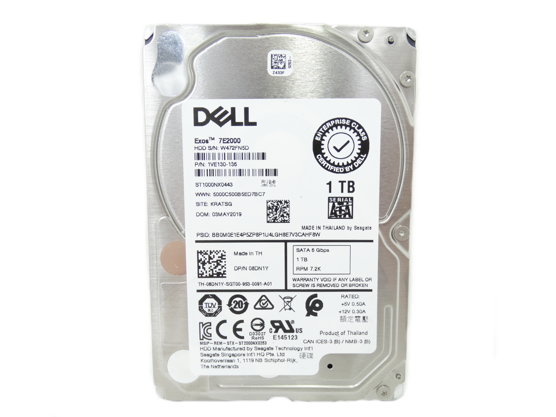 Dell 1TB 7.2K RPM SATA 6GB/s  2.5'' HDD Hard Drive (ST1000NX0443)