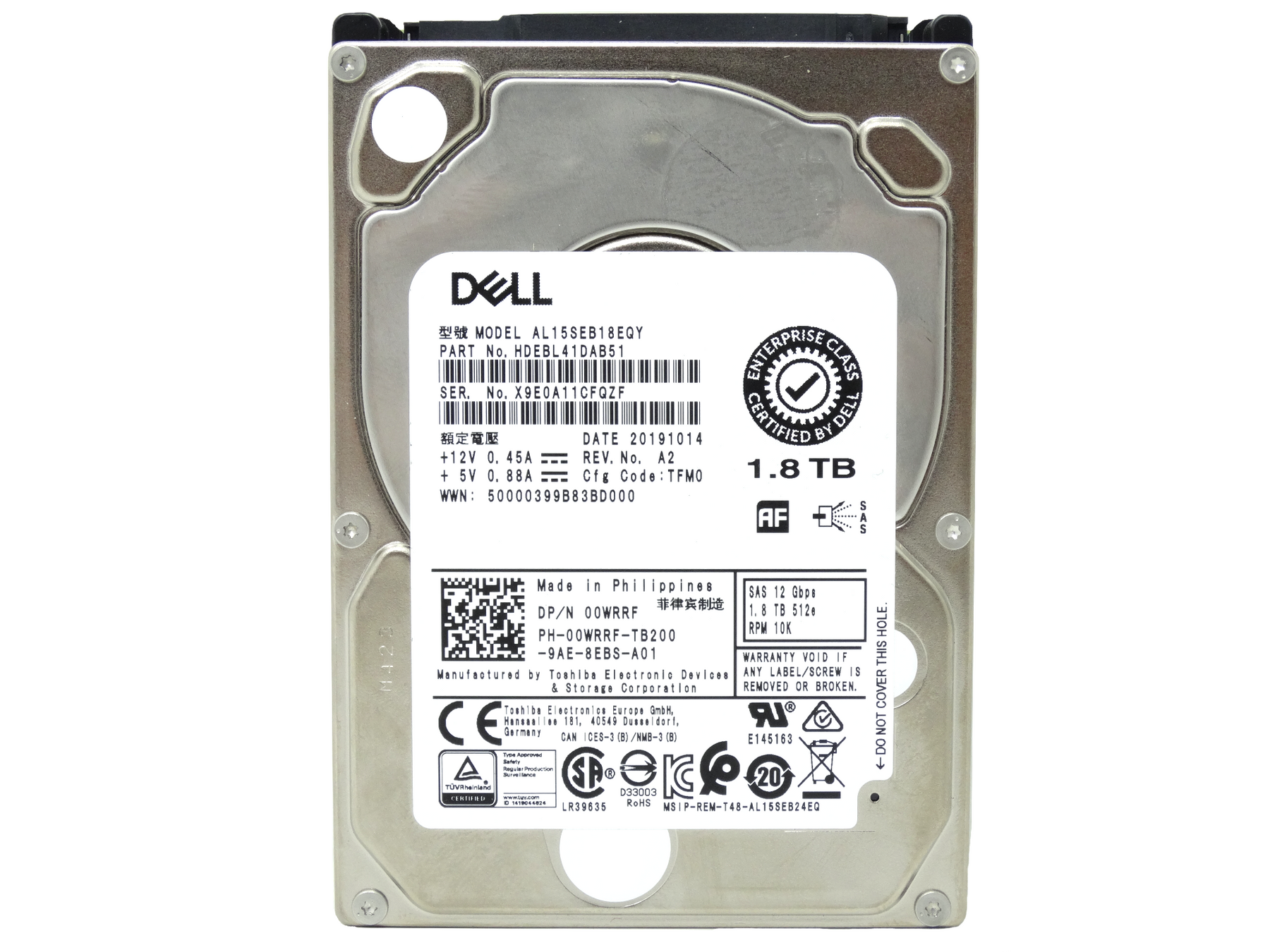 Dell 1.8TB 10K RPM SAS 12Gbps  512e 2.5'' HDD Hard Drive (383N9)