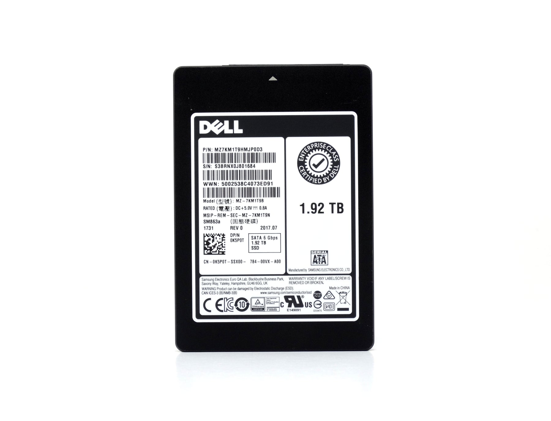 Dell 1.92TB SATA 6G SFF 2.5" MLC SSD Samsung SM863a 0K5P0T K5P0T