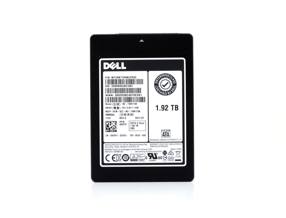 Dell 1.92TB SATA 6G SFF 2.5" MLC SSD Samsung SM863a 0K5P0T K5P0T