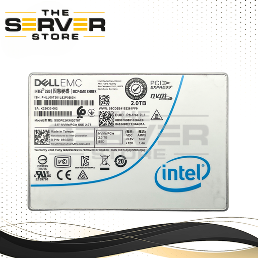 Dell 2TB NVMe U.2 PCIe 3.0 x4 2.5 SSD Intel DC P4510 SSDPE2KX020T8T 07CGHC 7CGHC
