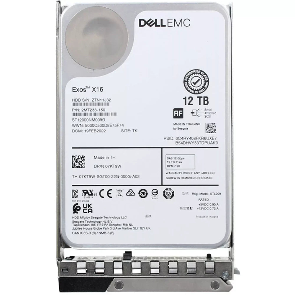 Dell 7KT9W 12TB SAS 12Gbps 7.2K 512e 3.5inch Hot Plug Hard Drive with 14G Kit | USED
