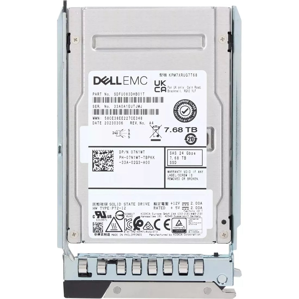 Dell 7N1WT 7.68TB SAS 24Gbps Read-Intensive 1DWPD 2.5Inch Hot-Plug SSD 14G-17G New | USED