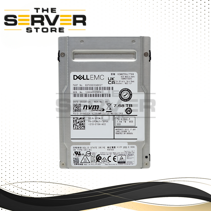 Dell 7.68TB NVMe U.3 PCIe Gen 4.0 x4 SED SFF 2.5" SSD Kioxia CM6‑R 0PDWJY PDWJY