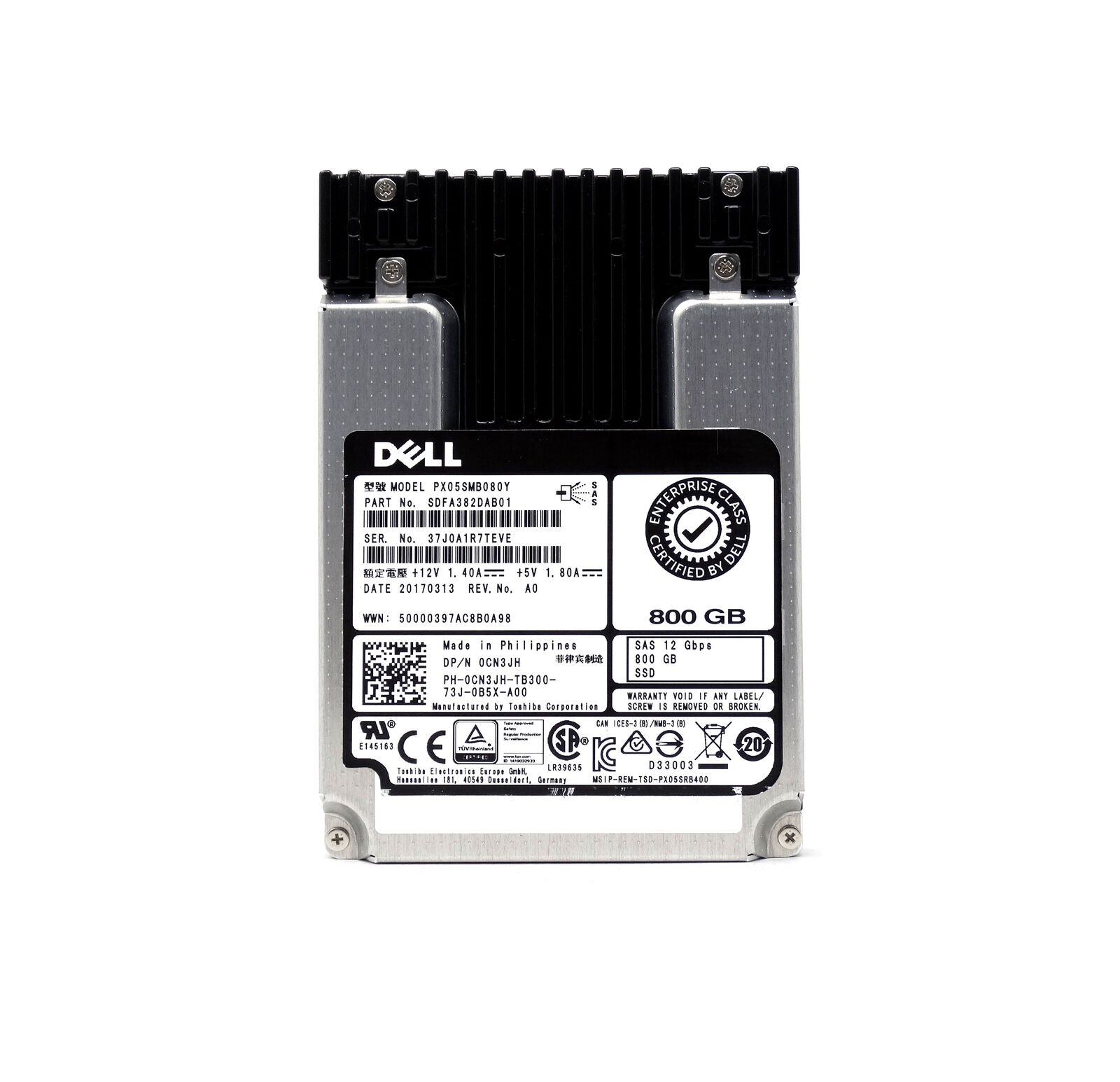 Dell 800GB 12G 12Gbps Write Intensive MLC SAS 2.5'' Enterprise SSD PX05SMB080Y (400-AGHK)