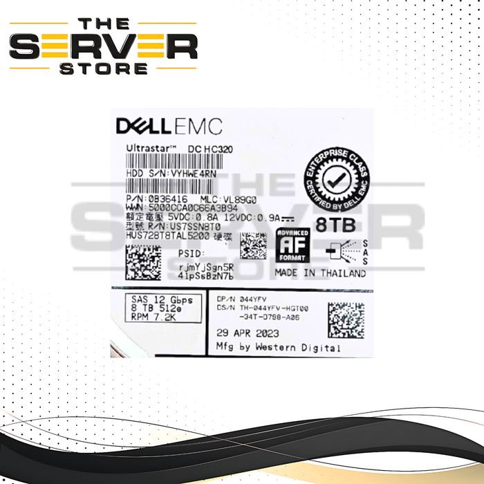 Dell 8TB SAS 12G 7.2K 3.5" HDD H320 HUS728T8TAL5200 Tray G14/13/12 044YFV 44YFV-DELL-KIT-2