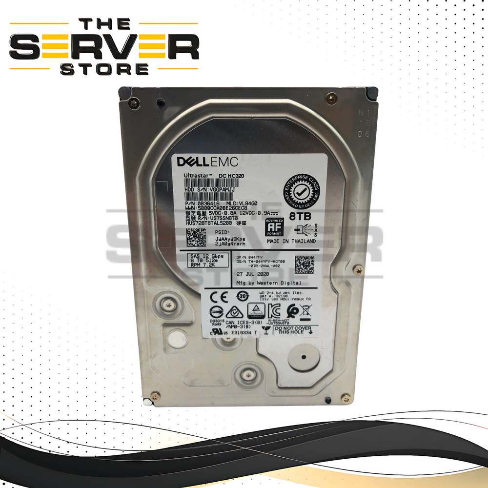 Dell 8TB SAS 12G 7.2K RPM LFF 3.5" 512e AF HDD WD Ultrastar DC H320 HUS728T8TAL5200 044YFV 44YFV