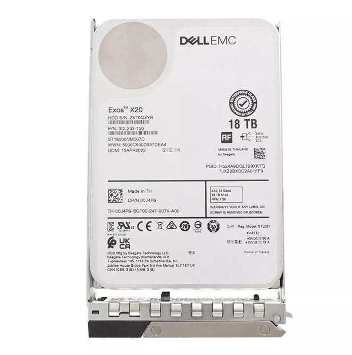 Dell EMC 0J4R9 18TB 7.2K RPM SAS 12Gbps 512e 3.5inch Hot-Plug Hard Drive with Kit | USED
