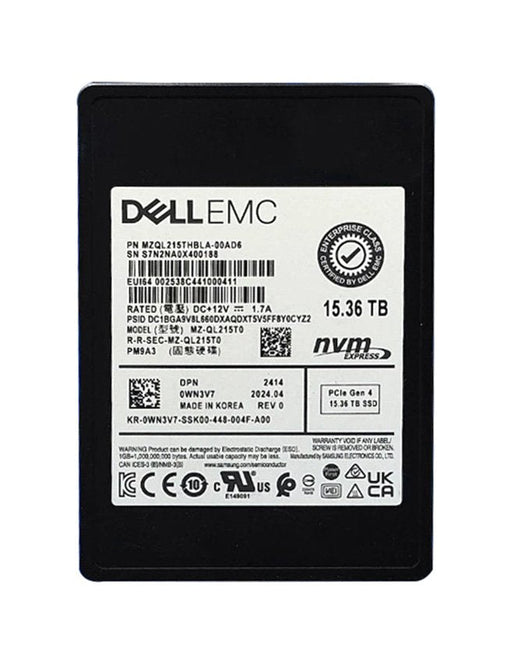 Dell EMC 15.36TB PCI Express 4.0 x4 NVMe 1.4 Read Intensive V-NAND TLC U.2 2.5-inch Solid State Drive (SSD) - 0WN3V7