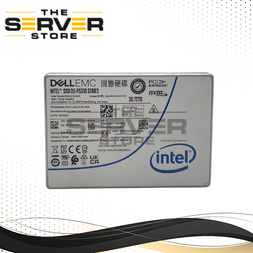 Dell EMC 30.72TB NVMe U.2 G4 x4 RI SED SFF 2.5" SSD Intel D5-P5316 00D4GH 0D4GH