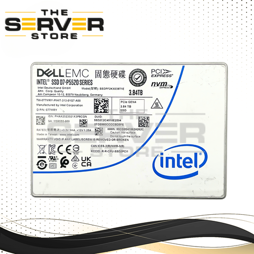 Dell EMC 3.84TB NVMe U.2 PCIe G4 x4 RI SFF 2.5" SSD Intel D7-P5520 077MRY 77MRY