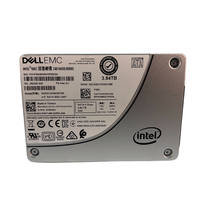 Dell EMC 3.84TB SATA 6G SFF 2.5" SSD Intel D3-S4510 Series SSDSC2KB038T8R 01RHK2 1RHK2