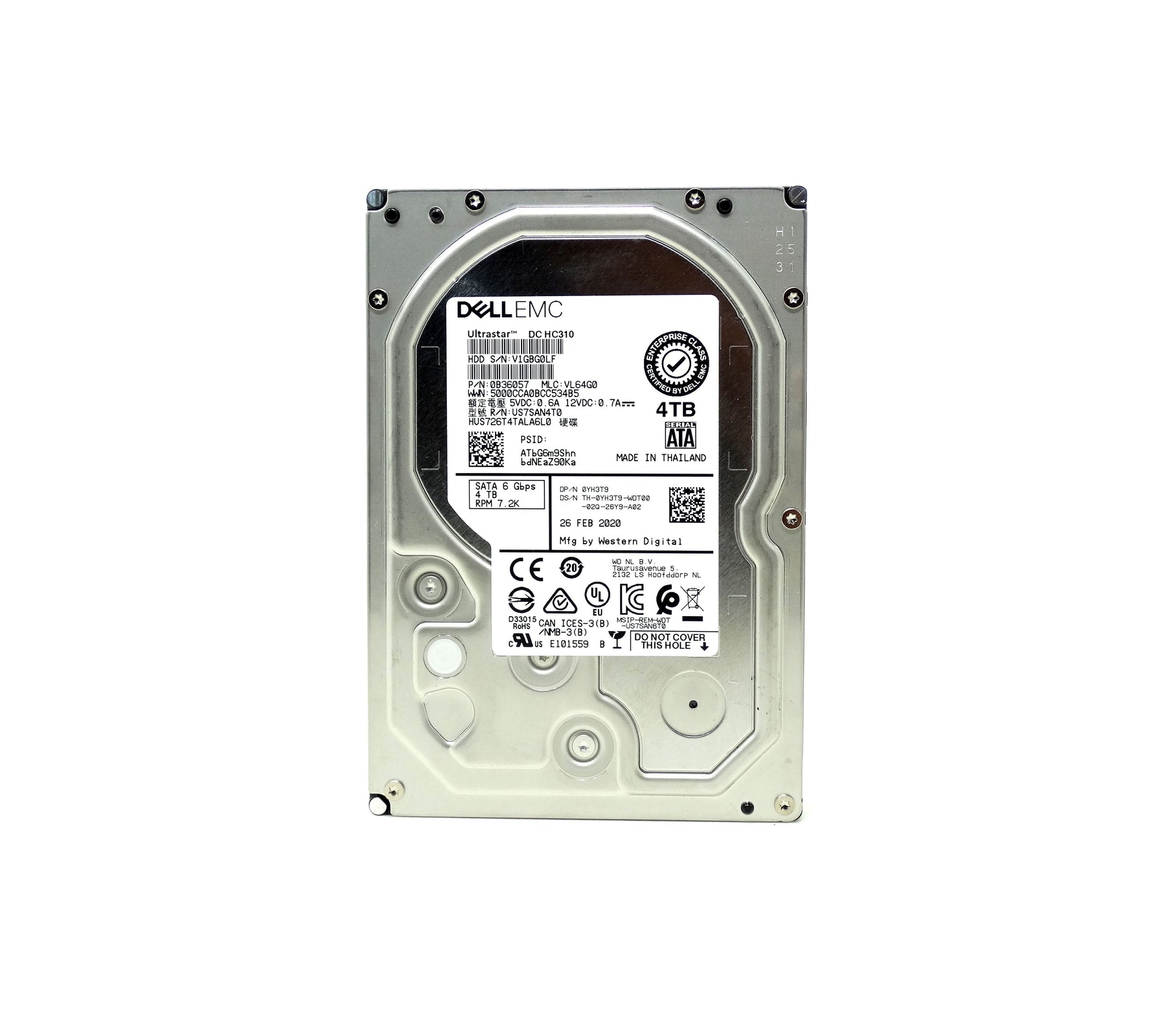 Dell EMC 4TB 7.2K 512N 6G 6Gbps SATA 3.5'' HDD HUS726T4TALA6L0 (YH3T9)